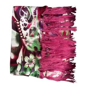 Ed Hardy by Christian Audigier Skulls Floral Scarf Wrap Fringe Goth 26” X 70”